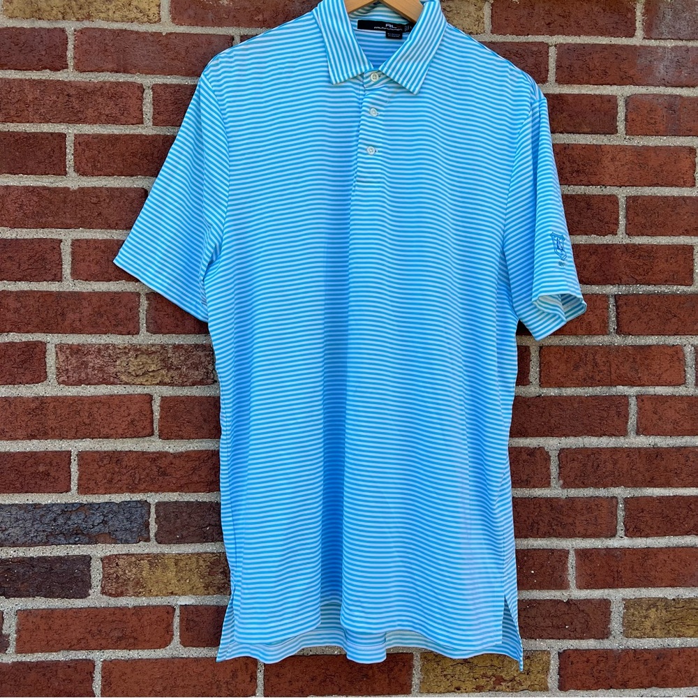 RLX Ralph Lauren Mens Polo Shirt Golf Performance Stretch Blue Stripe Size Large